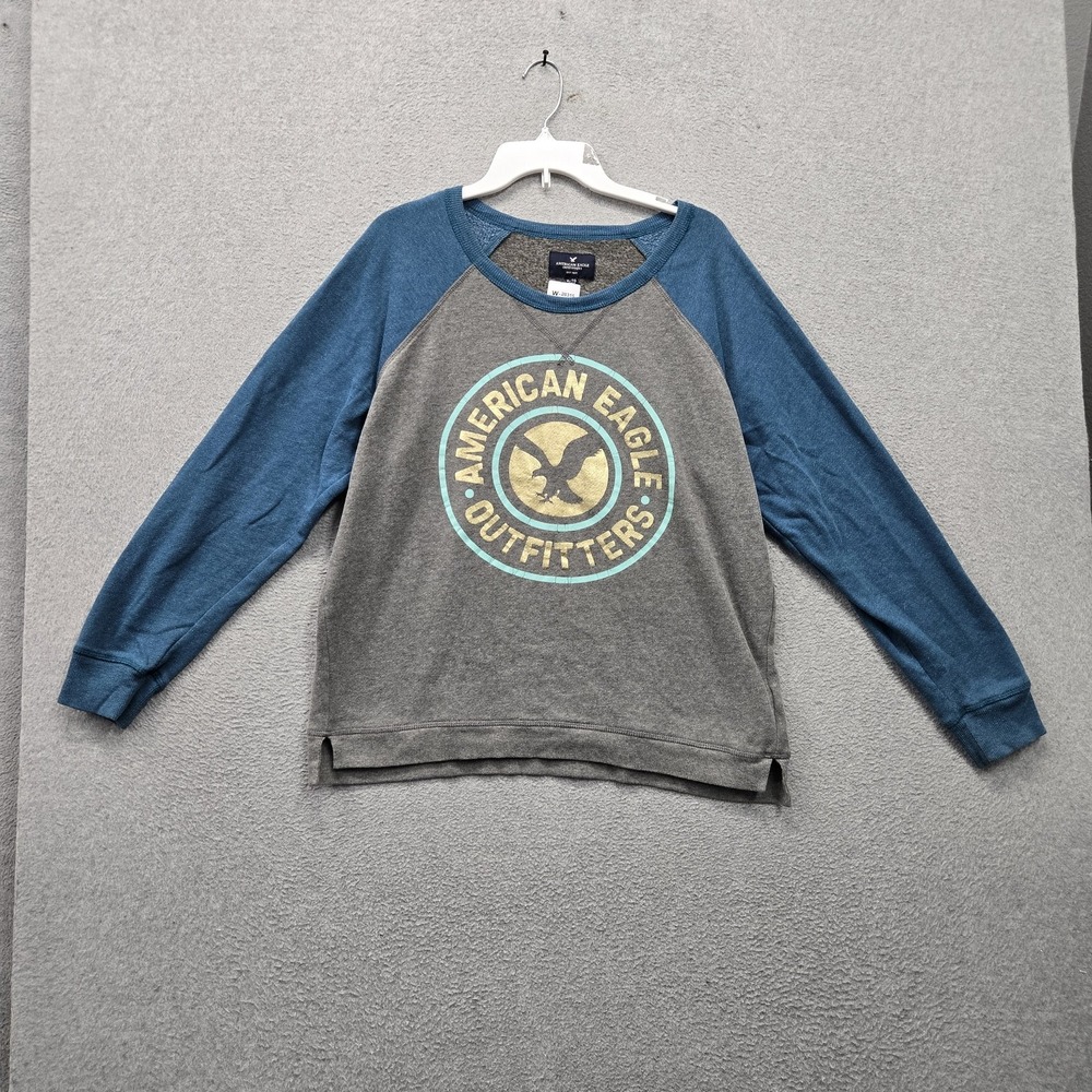 American Eagle Outfitters Men Sweatshirt XL Gray Colorblock Raglan Eagle Logo
